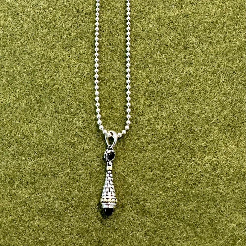 Lagos Caviar Black Onyx 18k gold & SS Pendant 18"